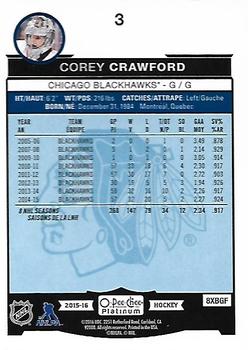 2015-16 O-Pee-Chee Platinum #3 Corey Crawford Back