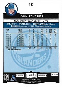 2015-16 O-Pee-Chee Platinum #10 John Tavares Back