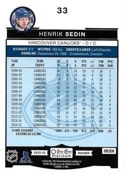 2015-16 O-Pee-Chee Platinum #33 Henrik Sedin Back