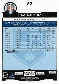 2015-16 O-Pee-Chee Platinum #52 Jonathan Quick Back