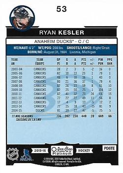 2015-16 O-Pee-Chee Platinum #53 Ryan Kesler Back