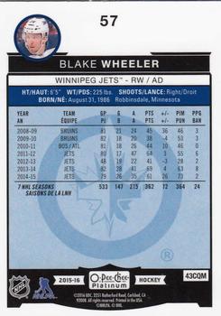 2015-16 O-Pee-Chee Platinum #57 Blake Wheeler Back