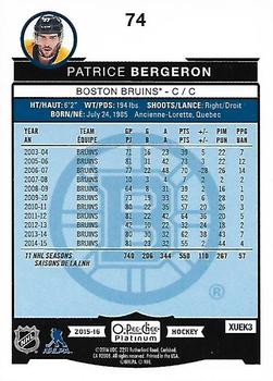 2015-16 O-Pee-Chee Platinum #74 Patrice Bergeron Back