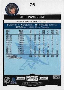 2015-16 O-Pee-Chee Platinum #76 Joe Pavelski Back