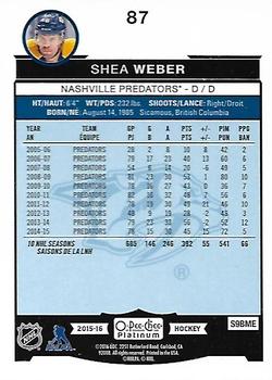 2015-16 O-Pee-Chee Platinum #87 Shea Weber Back