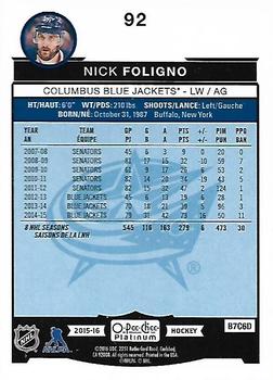 2015-16 O-Pee-Chee Platinum #92 Nick Foligno Back