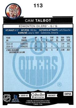 2015-16 O-Pee-Chee Platinum #113 Cam Talbot Back