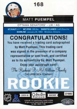 2015-16 O-Pee-Chee Platinum #168 Matt Puempel Back