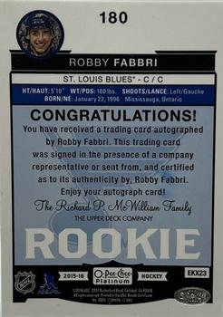 2015-16 O-Pee-Chee Platinum #180 Robby Fabbri Back