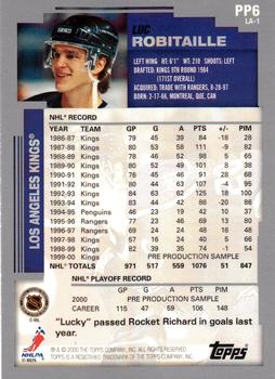 2000-01 Topps - Pre-Production #PP6 Luc Robitaille Back