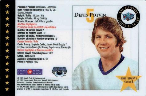 2001 Canada Post NHL All-Stars #4 Denis Potvin Back