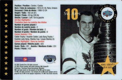 2001 Canada Post NHL All-Stars #6 Syl Apps Back