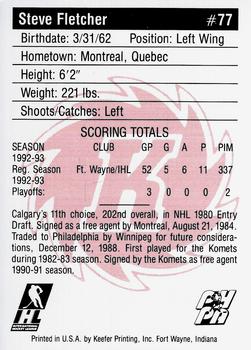 1993-94 Fort Wayne Komets (IHL) #NNO Steve Fletcher Back