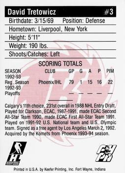 1993-94 Fort Wayne Komets (IHL) #NNO David Tretowicz Back
