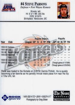 1999-00 News Sentinel Fort Wayne Komets (UHL) #NNO Steve Parsons Back