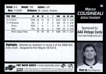 2012-13 Choice Fort Wayne Komets (ECHL) #5 Marco Cousineau Back