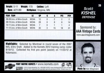 2012-13 Choice Fort Wayne Komets (ECHL) #20 Scott Kishel Back