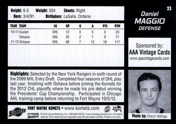 2012-13 Choice Fort Wayne Komets (ECHL) #23 Daniel Maggio Back