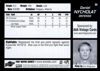 2012-13 Choice Fort Wayne Komets (ECHL) #24 Daniel Nycholat Back
