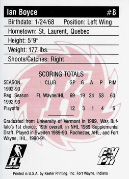 1992-93 Fort Wayne Komets (IHL) #NNO Ian Boyce Back