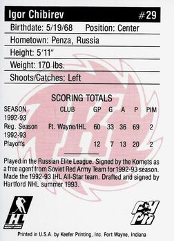 1992-93 Fort Wayne Komets (IHL) #NNO Igor Chibirev Back