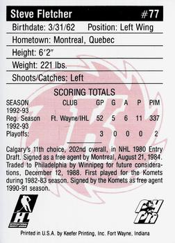1992-93 Fort Wayne Komets (IHL) #NNO Steve Fletcher Back