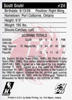 1992-93 Fort Wayne Komets (IHL) #NNO Scott Gruhl Back
