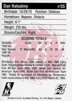 1992-93 Fort Wayne Komets (IHL) #NNO Dan Ratushny Back