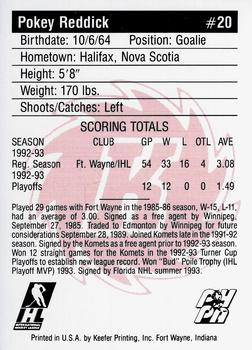 1992-93 Fort Wayne Komets (IHL) #NNO Pokey Reddick Back