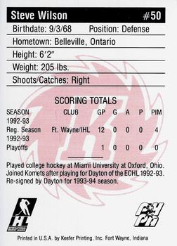 1992-93 Fort Wayne Komets Team Issue IHL #NNO Steve Wilson Back