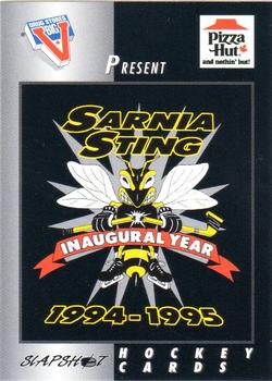 1994-95 Slapshot Sarnia Sting (OHL) #1 Header Card Front