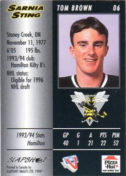 1994-95 Slapshot Sarnia Sting (OHL) #6 Tom Brown Back