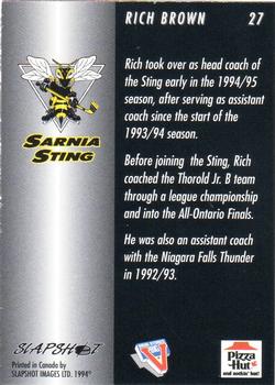 1994-95 Slapshot Sarnia Sting (OHL) #27 Rich Brown Back