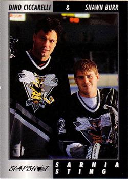 1994-95 Slapshot Sarnia Sting (OHL) #29 Dino Ciccarelli / Shawn Burr Front