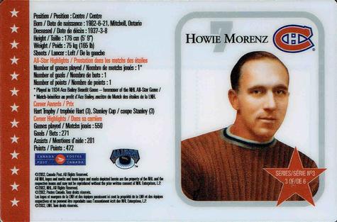 2002 Canada Post NHL All-Stars #3 Howie Morenz Back