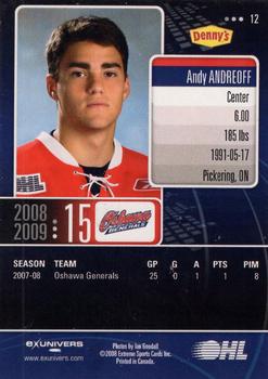 2008-09 Extreme Oshawa Generals (OHL) #12 Andy Andreoff Back