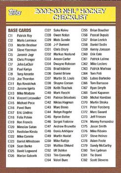 2002-03 Topps - Checklists Yellow #1 Checklist: 1-169 Front