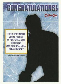 2001-02 O-Pee-Chee - Rookie Redemptions #NNO Card #331 Front