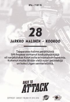 2015-16 Cardset Finland - Back to Attack #BTA7 Jarkko Malinen Back