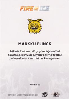 2015-16 Cardset Finland - Fire on Ice #FOI4 Markku Flinck Back