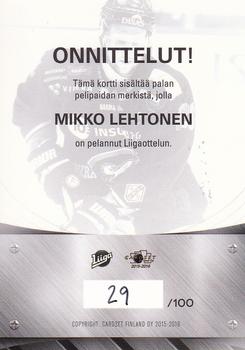 2015-16 Cardset Finland - Patch Series 2 Exchange #NNO Mikko Lehtonen Back