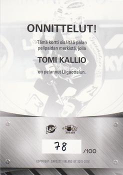 2015-16 Cardset Finland - Patch Series 2 Exchange #NNO Tomi Kallio Back