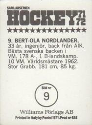 1971-72 Williams Hockey (Swedish) #9 Bert-Ola Nordlander Back
