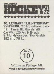 1971-72 Williams Hockey (Swedish) #10 Lennart Svedberg Back
