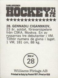 1971-72 Williams Hockey (Swedish) #28 Gennadij Tsygankov Back