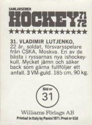 1971-72 Williams Hockey (Swedish) #31 Vladimir Lutchenko Back