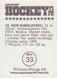 1971-72 Williams Hockey (Swedish) #33 Igor Romisjevski Back