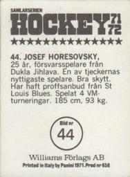 1971-72 Williams Hockey (Swedish) #44 Josef Horesovsky Back