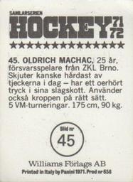 1971-72 Williams Hockey (Swedish) #45 Oldrich Machac Back