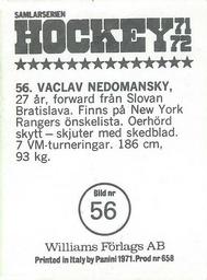 1971-72 Williams Hockey (Swedish) #56 Vaclav Nedomansky Back